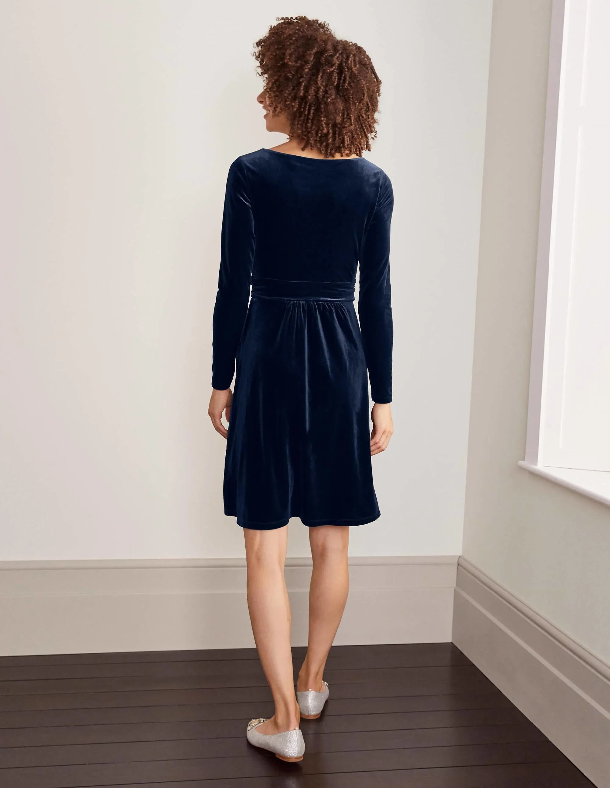 Abigail Velvet Dress-Navy