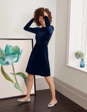 Abigail Velvet Dress-Navy