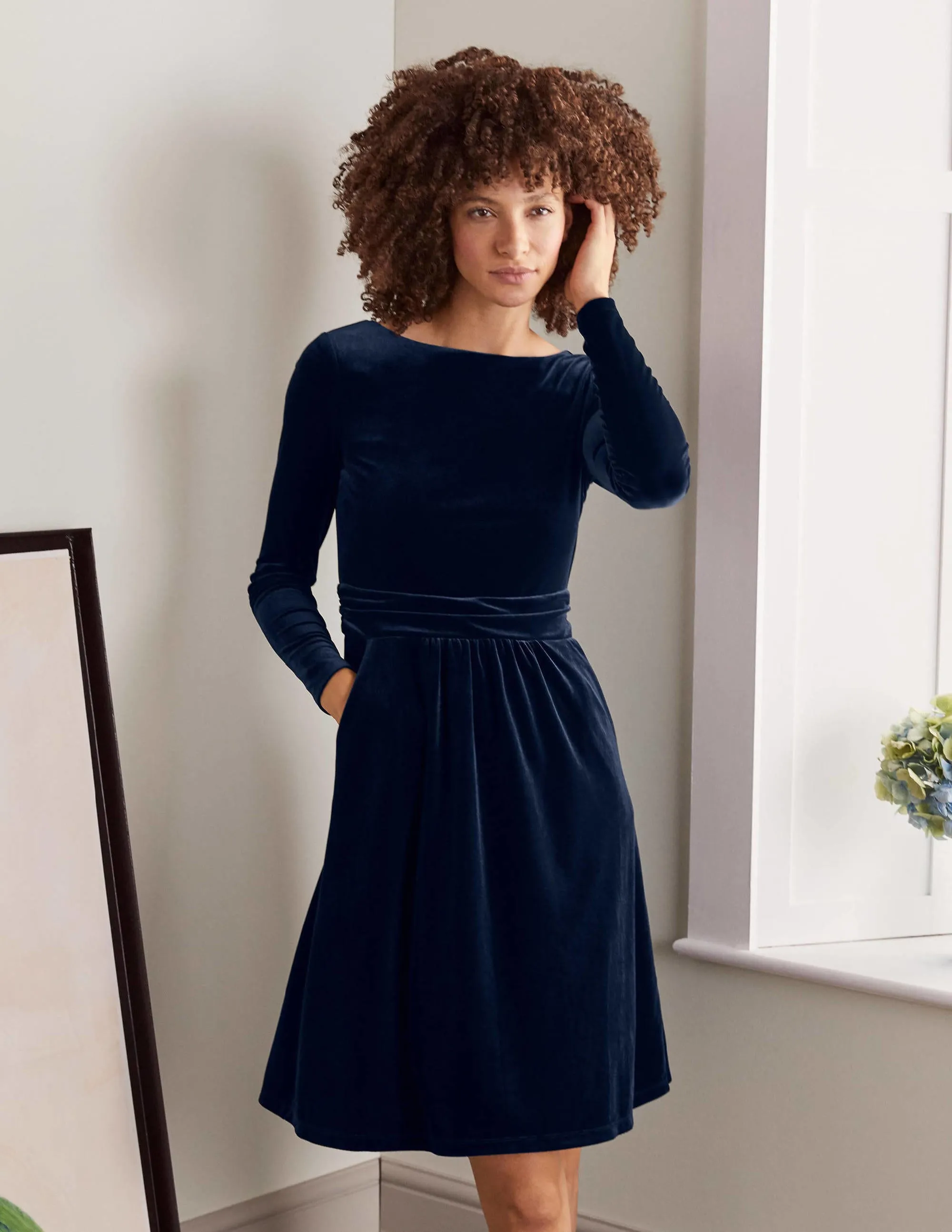 Abigail Velvet Dress-Navy