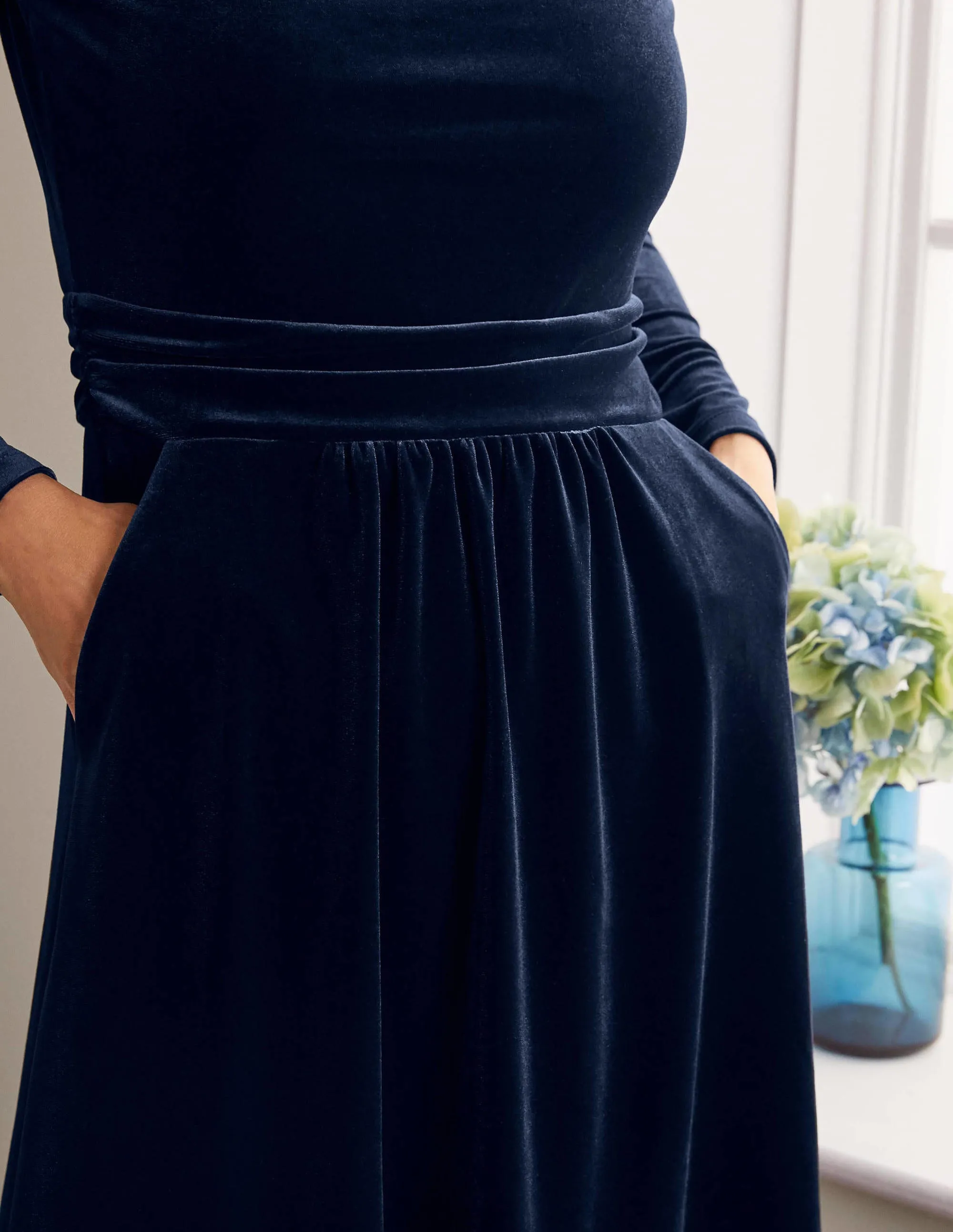 Abigail Velvet Dress-Navy