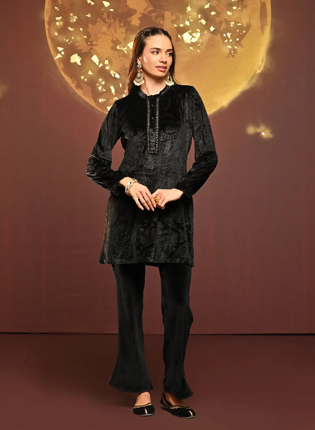 Asma Black Velvet Kurti for Women