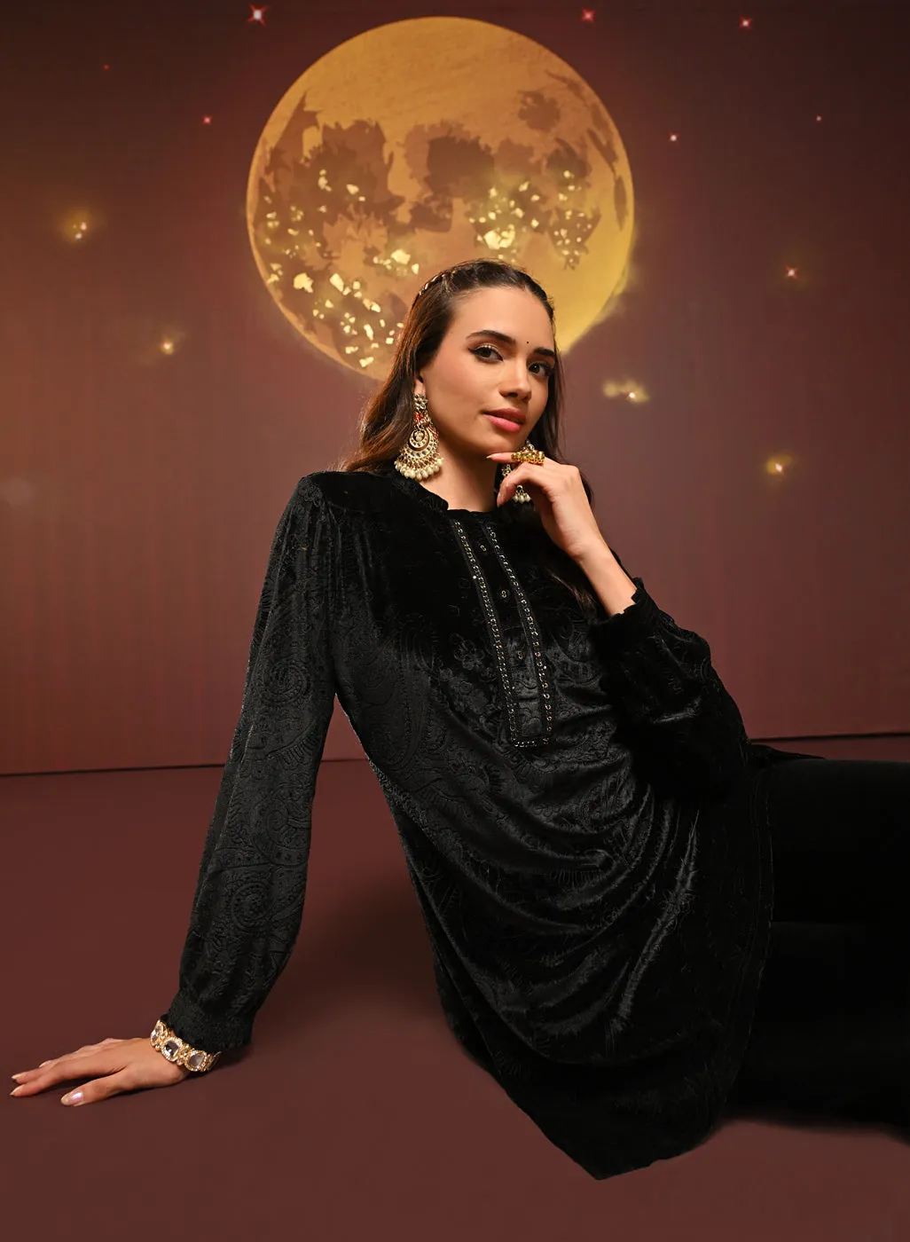 Asma Black Velvet Kurti for Women
