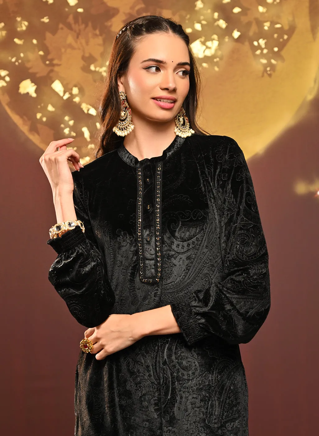 Asma Black Velvet Kurti for Women