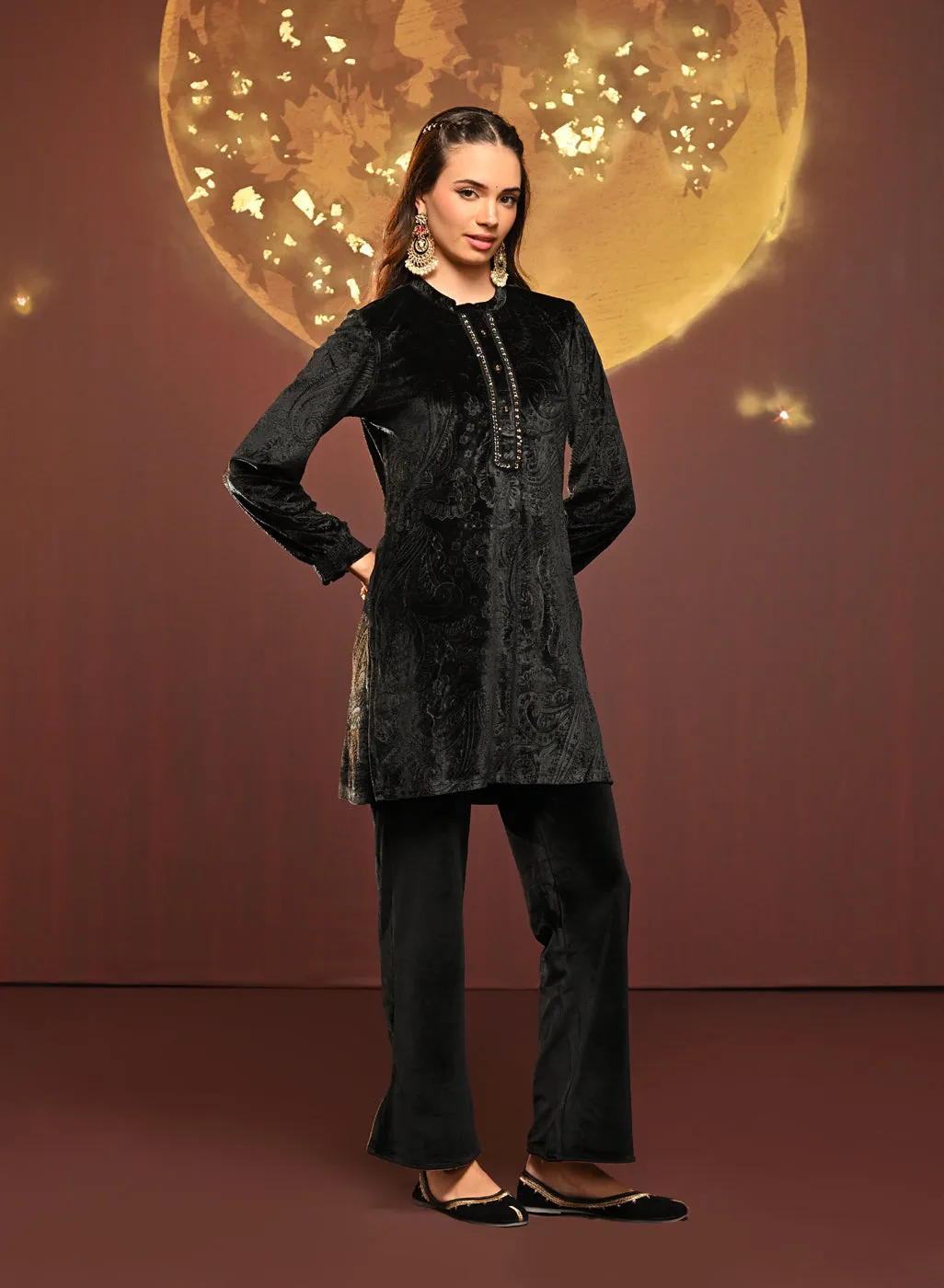 Asma Black Velvet Kurti for Women