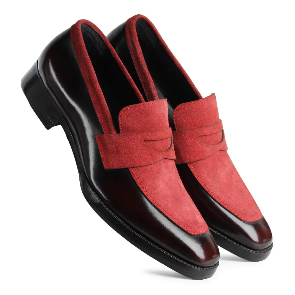 Burgundy Brushed   Suede Detailed Evening Penny Loafers