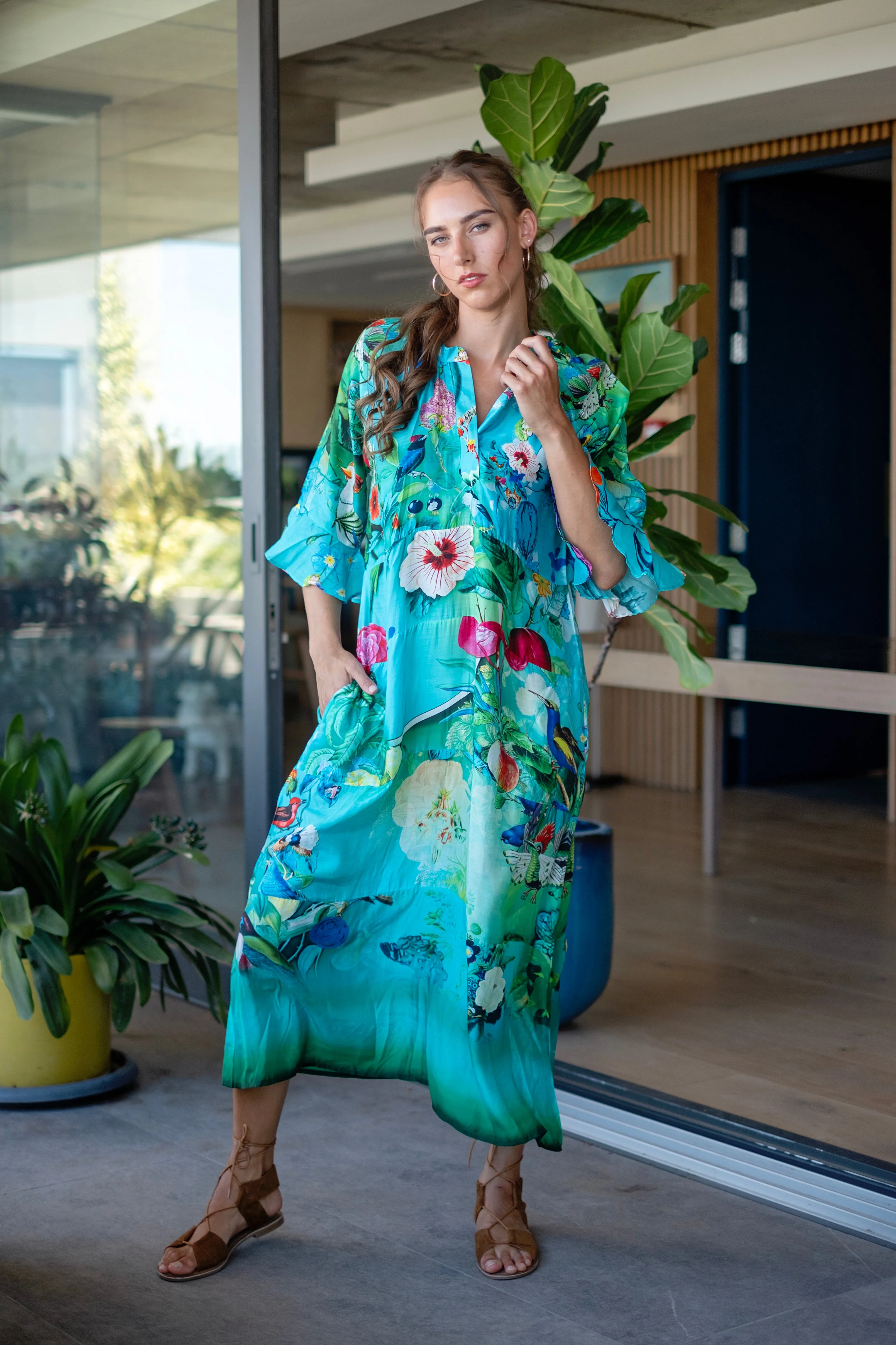 Jubilee Dress Turquoise Hibiscus