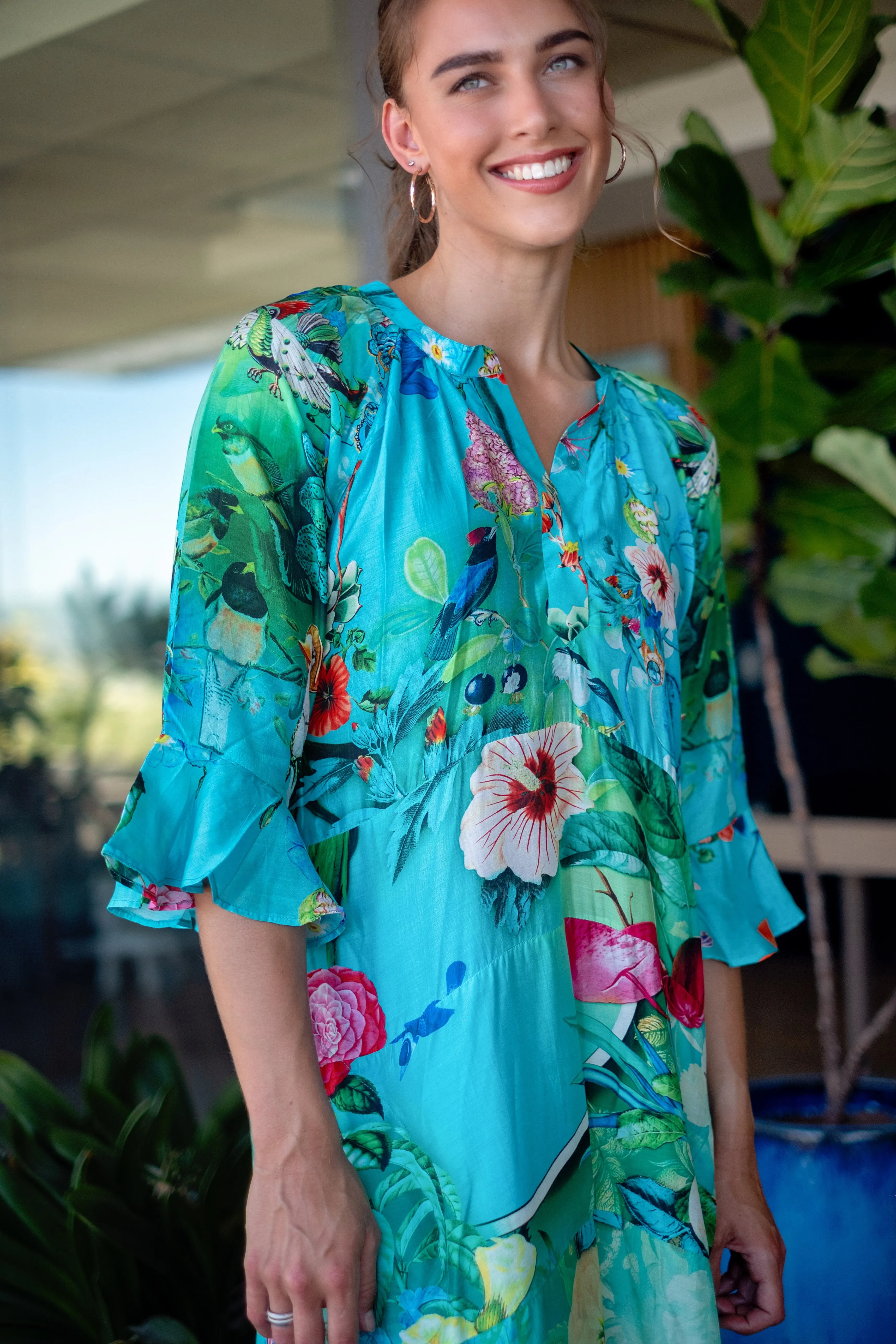 Jubilee Dress Turquoise Hibiscus