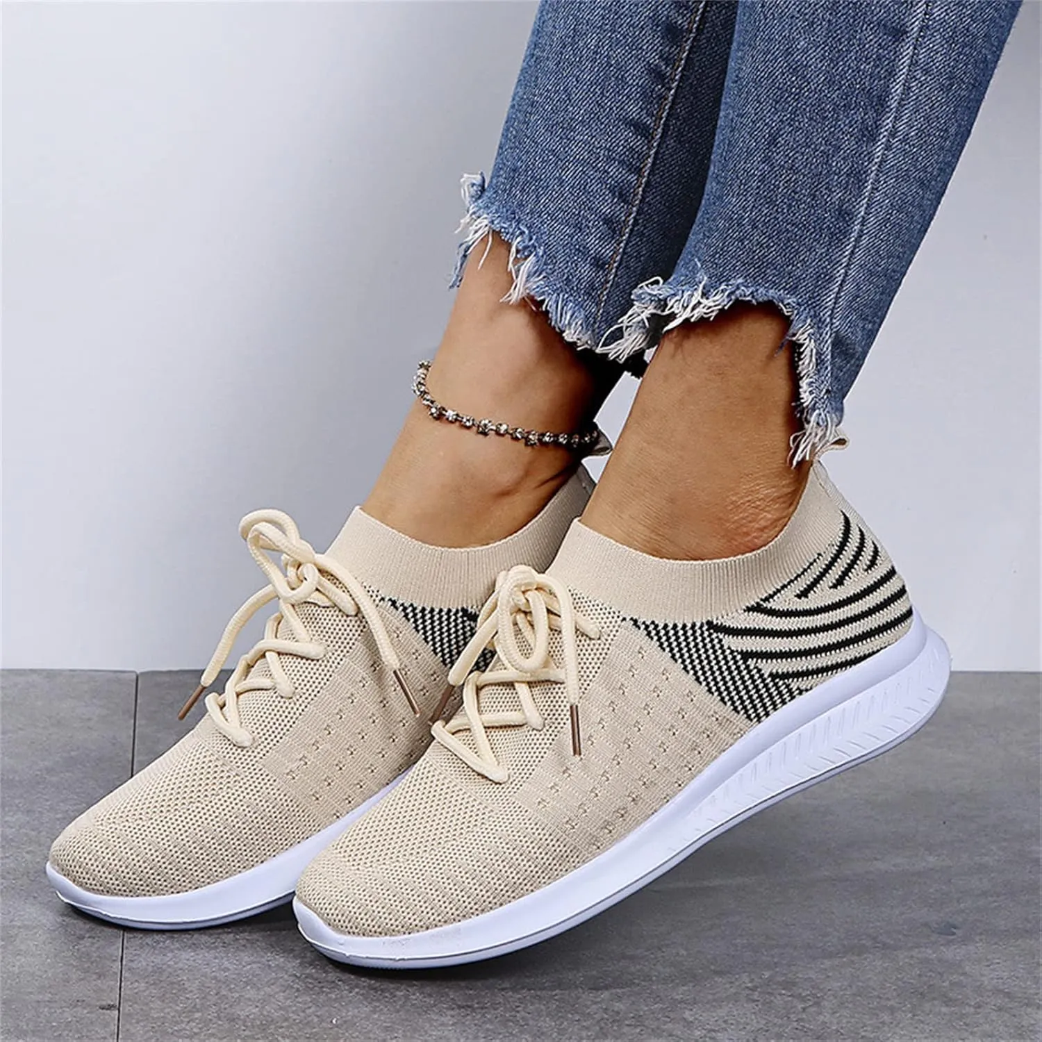 Lausiuoe Sneakers For Women Walking Shoes Comfortable Sock Sneakers Mesh Slip On Air Cushion Platform Loafers