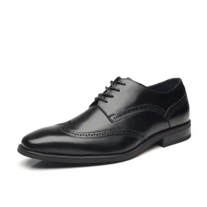 Men Dress Shoes Lace Up Oxford Classic Plain Toe Modern Formal Leather Shoes-Black