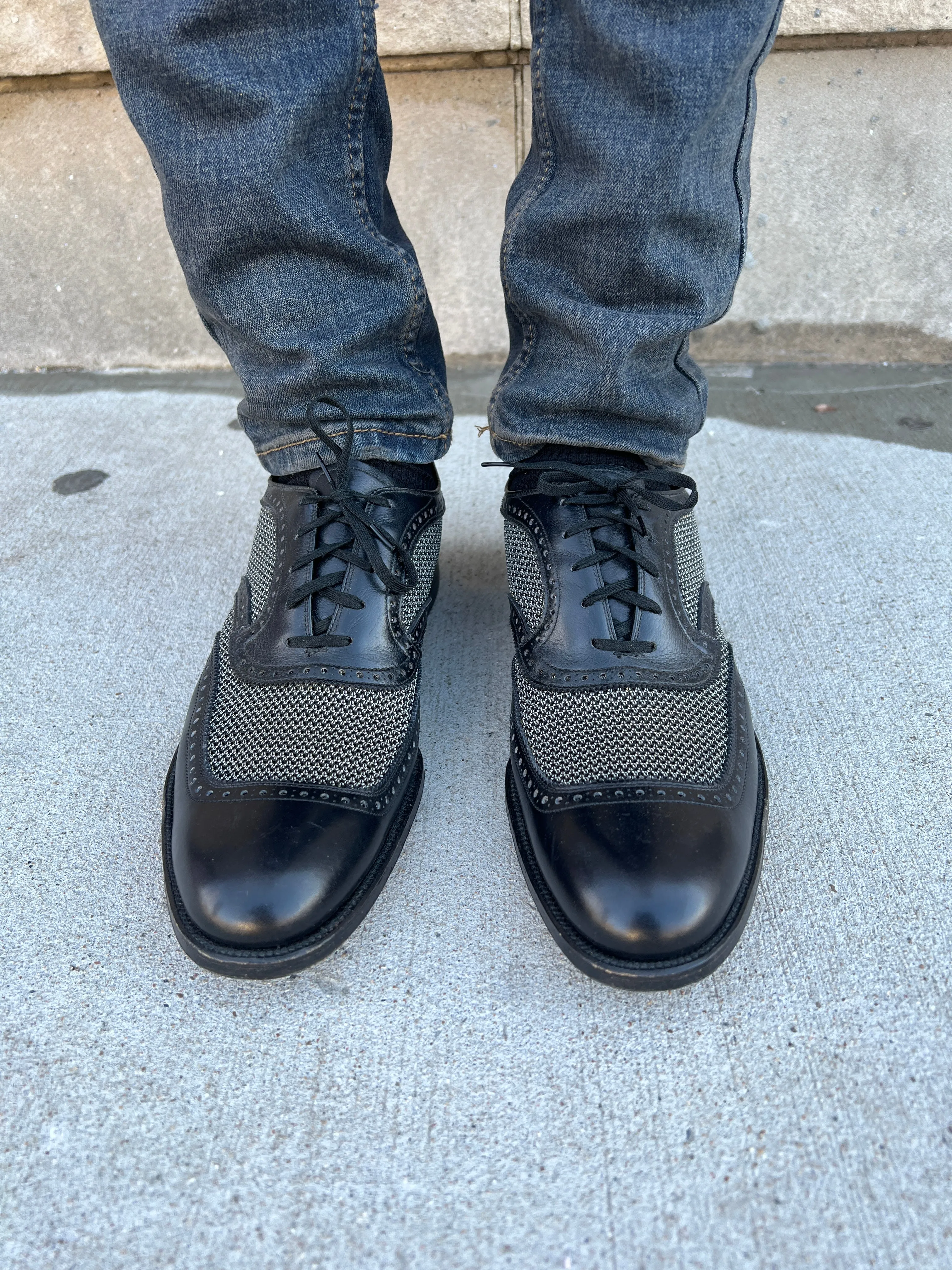 Mens 50s Vintage Black Mesh Wingtip Dress Shoes, Freeman NOS