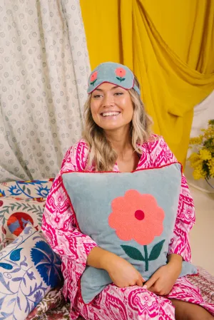 Velvet Flower Eye Mask - Aqua & Pink