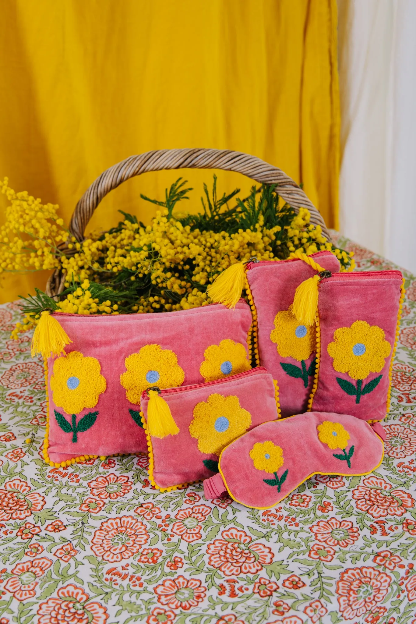 Velvet Flower Eye Mask - Pink & Yellow